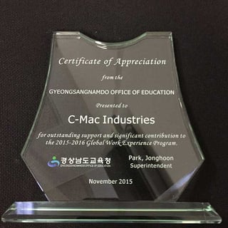 Certificate of Appreciation From South Korean Office of Education image